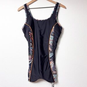 OCEAN BLUES ONE PIECE WOMEN SWIMSUIT BLACK LEAF PRINT SIZE XL BRAND NEW WITH TAG
